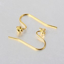 Brass Hook Earwire, with Flower, Golden, 23x16mm, Pin: 0.7mm