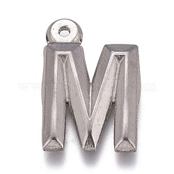 304 ciondoli in acciaio inossidabile, alfabeto, letter.m, 16x11x2mm, Foro: 1 mm