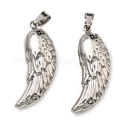 304 Stainless Steel Pendants, Wing Charm, Stainless Steel Color, 38x18x8mm, Hole: 5x8mm