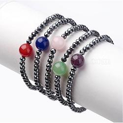 Natural Gemstone Stretch Bracelets, with Non-Magnetic Synthetic Hematite Beads, 2-1/4 inch(56mm)