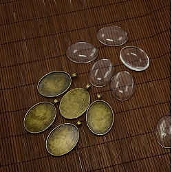 40x30mm Clear Oval Glass Cabochon Cover and Antique Bronze Alloy Blank Pendant Cabochon Settings for DIY Portrait Pendant Making, Lead Free & Nickel Free, Pendant: 50x32.5mm, Hole: 7mm, Tray: 40x30mm