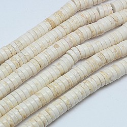 Filo di perline turchesi sintetici, perline Heishi, tinto, Rotondo piatto / disco, bianco crema, 10x3.5mm, Foro: 1 mm, circa 1634pcs/1000g