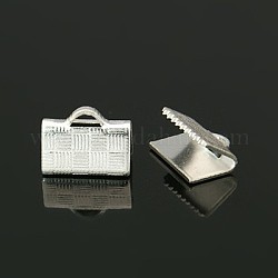 Brass Ribbon Crimp Ends, Silver Color Plated, Lead Free and Cadmium Free, about 10mm long, 7mm wide, hole: 1x3mm