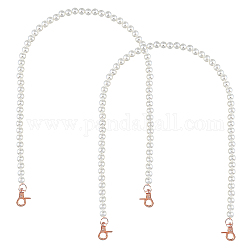Catene con cinturino in plastica imitazione perla, con chiusure in lega, per gli accessori di ricambio delle cinghie, bianco antico, 61cm, perline: 10 mm, 2 pc
