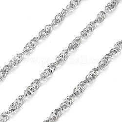 304 Stainless Steel Singapore Chains, Unwelded, with Spool, Stainless Steel Color, 3.5x2.6x0.2mm, 100m/roll
