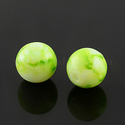 Spray Painted Glass Bead Strands, Round, Green Yellow, 10mm, Hole: 1.3mm, about 80pcs/strand, 31.4 inch