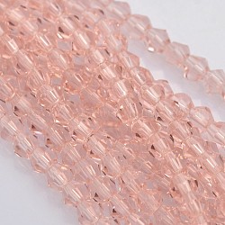 Bicone Glasperlen Stränge, facettiert, rosa, 4x4 mm, Bohrung: 1 mm, ca. 92~96 Stk. / Strang, 13.78~14.37 Zoll