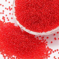 15/0 perles de rocaille en verre, Grade a, ronde, couleurs transparentes, rouge, 1.3~1.5mm, Trou: 0.5mm, environ 75000 pcs / livre