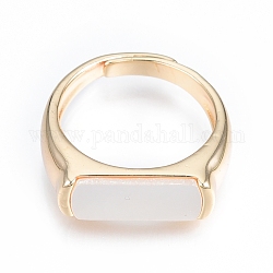 Прямоугольное регулируемое кольцо из натуральной ракушки, латунный перстень для женщин, без никеля , реальный 18k позолоченный, размер США 6 (16.5 мм)