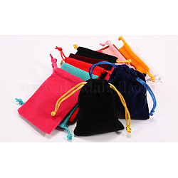 Bolsas de embalaje de terciopelo rectangulares, bolsas de cordón, para envolver regalos, negro, 12x9 cm