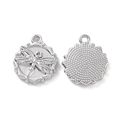 Alloy Pendants, Flower with Dragonfly Charm, Platinum, 17.5x15x3mm, Hole: 1.6mm