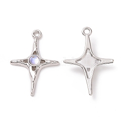 Alloy Pendants, with Plastic Beads, Star, Platinum, 30x20x4mm, Hole: 1.8mm