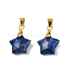 Breloques naturels lapis-lazuli, avec les accessoires en laiton plaqués or, étoiles facettes, étoiles: 12x12.5x5.5 mm, Trou: 3.5x4mm