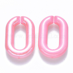 Opaque Acrylic Linking Rings, Quick Link Connectors, for Cable Chains Making, Pearlized, Oval, Pink, 31x19.5x5.5mm, Inner Diameter: 19.5x7.5mm