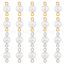 40 piezas 2 colores perlas naturales de agua dulce conector encantos, enlaces de patata, con bucles dobles de metal, platino y oro, 13~15x6.5~8x4~6mm, agujero: 2.5 mm, 20 piezas / color