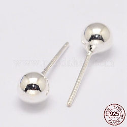 Pendientes de botón de plata de ley 925, bola, plata, 16x5mm, pin: 0.7 mm