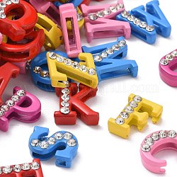 Spray Painted Zinc Alloy Slide Charms,with Crystal Rhinestone, Letter Slide Charms, Mixed Color, Random Mixed Letter, 12~13x3.5~12x4.5mm, Hole: 8x2mm