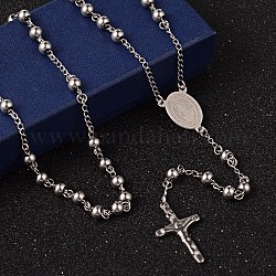 Kruzifix-Kreuz-Rosenkranz-Perlenketten aus Edelstahl, 304 Edelstahlkette mit 201 Edelstahlzubehör, für Ostern, Edelstahl Farbe, 27.6 Zoll (70 cm)