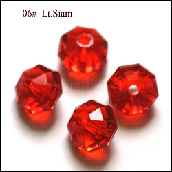 Imitazione branelli di cristallo austriaco, grado aaa, sfaccettato, ottagono, rosso, 6x4mm, Foro: 0.7~0.9 mm