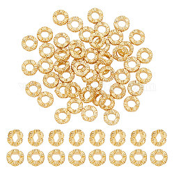 Arricraft 50pcs cuentas espaciadoras de latón, textura de onda, anillo redondo, Plateado de larga duración, real 18k chapado en oro, 6.5x2mm, agujero: 3 mm
