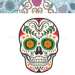 Хэллоуин тема светящиеся боди-арт татуировки наклейки, съемные временные татуировки бумажные наклейки, череп, красочный, 85x60 мм