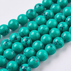 Synthetic Turquoise Beads Strands, Round, Dyed, Dark Cyan, 8mm, Hole: 1mm, about 49pcs/strand, 15.5 inch(39.5cm)