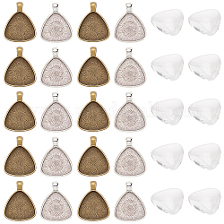 Kits de fabrication de pendentifs triangle diy superfindings, y compris les cabochons en verre transparent, Pendentif de support de cabochon en alliage, bronze antique et argent antique, 60 pcs / boîte