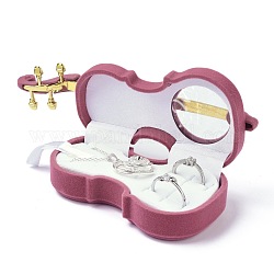 Caja de juego de joyería de terciopelo, con plástico, Para el anillo, collares, violín, rojo violeta pálido, 14.1x5.5x4 cm