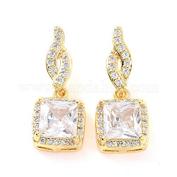 Clear Cubic Zirconia Square Dangle Stud Earrings, Brass Jewelry for Women, Real 18K Gold Plated, 21.5mm, Pin: 0.6mm