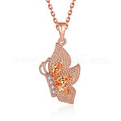 Rosévergoldete Messing Zirkonia Schmetterling Anhänger Halsketten für Frauen, Kabel-Ketten, 18 Zoll