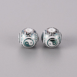 Perles en verre electroplate, rond avec motif yin yang, vert plaqué, 10mm, Trou: 1.2mm