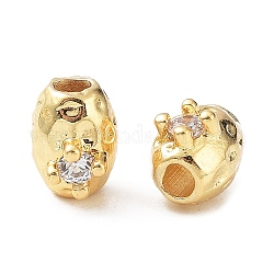 Brass Micro Pave Cubic Zirconia Beads, Oval, Real 18K Gold Plated, 6x4.5x5.5mm, Hole: 1.6mm