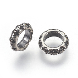 316 perles chirurgicales en acier inoxydable, Perles avec un grand trou   , anneau, argent antique, 8.5x2.5mm, Trou: 5mm