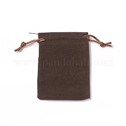 Bolsas de terciopelo de embalaje, bolsas de cordón, café, 9.2~9.5x7~7.2 cm