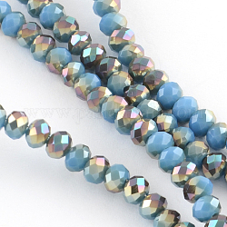 Chapelets de perle en rondelle facettée en verre électrolytique, demi arc-en-ciel plaqué, lumière bleu ciel, 8x6mm, Trou: 1mm, Environ 72 pcs/chapelet, 17.3 pouce