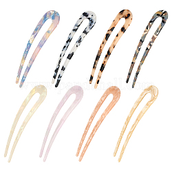 AHANDMAKER 8 Pcs French Hair Forks, 8 Style Classic Tortoise Shell U Shape Updo Hair Pins Clips Chignon Cellulose Acetate 2 Prong Bun Minimalist Hair Clip Thin Thick Hair for Women Hairstyles,11.75cm