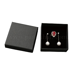 Boîtes à cadeaux en carton, avec une éponge noire à l'intérieur, pour les bijoux, carrée, noir, 8x8x3.5 cm