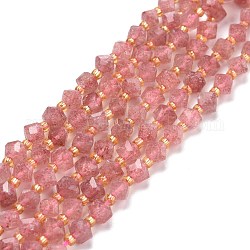 Natürlichen Erdbeere Quarzperlen Stränge, mit Glasperlen, facettiert, diagonale Würfelperlen, 5~6x5~6x4~5 mm, Bohrung: 1 mm, ca. 49~55 Stk. / Strang, 15.35''~15.75'' (39~40 cm)