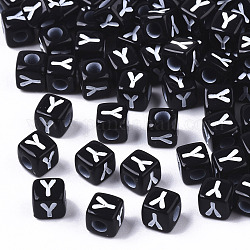 Perline acrilico opaco, foro orizzontale, stile alfabeto, cubo, bianco e nero, letter.y, 5x5x5mm, Foro: 2 mm, circa 5000pcs/500g