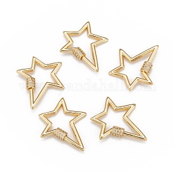 Ciondoli con moschettone a vite in ottone micro pavé trasparente con zirconi, per fare collane, stella, oro, 35x30x5.5mm