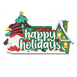Adorno colgante de madera, letrero de puerta de navidad, tema de la Navidad, santa claus y casa, verde mar medio, 260x180x3.5mm, agujero: 4 mm
