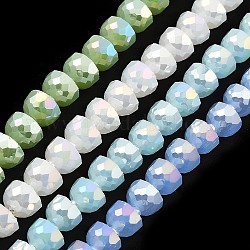 Fili di perle di vetro lastra di colore ab, giada imitato, mezzo tondo sfaccettato, colore misto, 7~7.5x5mm, Foro: 1 mm, circa 80pcs/filo, 20.87''~21.26'' (53~54 cm)