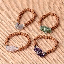Buddha Head Wood Beaded Stretch Bracelets, with Natural Gemstone Beads and Alloy Beads, 52mm