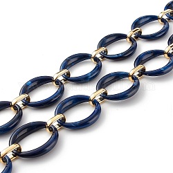 Chaînes à maillons de style pierres précieuses imitation faites à la main, anneaux de liaison en acrylique et plastique ccb, ovale, bleu foncé, 39x34x7mm, 19x12x4.5mm, environ 6.56 pied (2 m)/fil