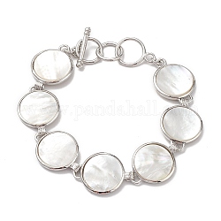Bracelets en chaîne à maillons en coquillage blanc naturel, bijoux en laiton platine pour femme, sans cadmium et sans plomb, plat rond, 7-3/8 pouce (18.7 cm)