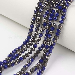 Chapelets de perles en verre opaque électrolytique, demi-plaqué noir, facette, rondelle, bleu de Prusse, 2x1.5mm, Trou: 0.4mm, Environ 195 pcs/chapelet, 11 pouce (28 cm)