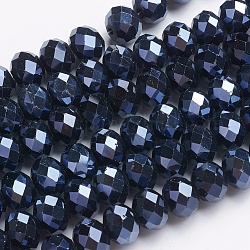 Glass Beads Strands, Pearl Luster Plated, Crystal Suncatcher, Faceted Rondelle, Black, 12x8mm, Hole: 1mm, about 68~70pcs/strand, 22.83 inch~23.23 inch(58~59cm)