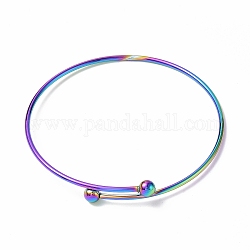 Placage ionique (ip) réglable 304 fabrication de bracelet de manchette en fil d'acier inoxydable, avec boule inamovible, couleur arc en ciel, diamètre intérieur: 2-3/4 pouce (7.1 cm)