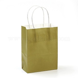 Bolsas de papel kraft de color puro, bolsas de regalo, bolsas de compra, con asas de hilo de papel, Rectángulo, oliva, 15x11x6 cm