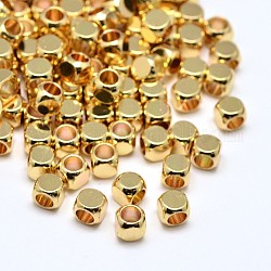 Perles en laiton de cube, sans plomb et sans cadmium, or, 3x3x3mm, Trou: 1.8mm
